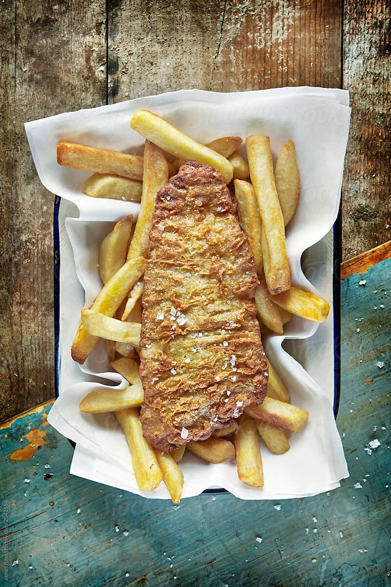 Fish and Chips from Chatham Pier Fish Market in a serving tray. 