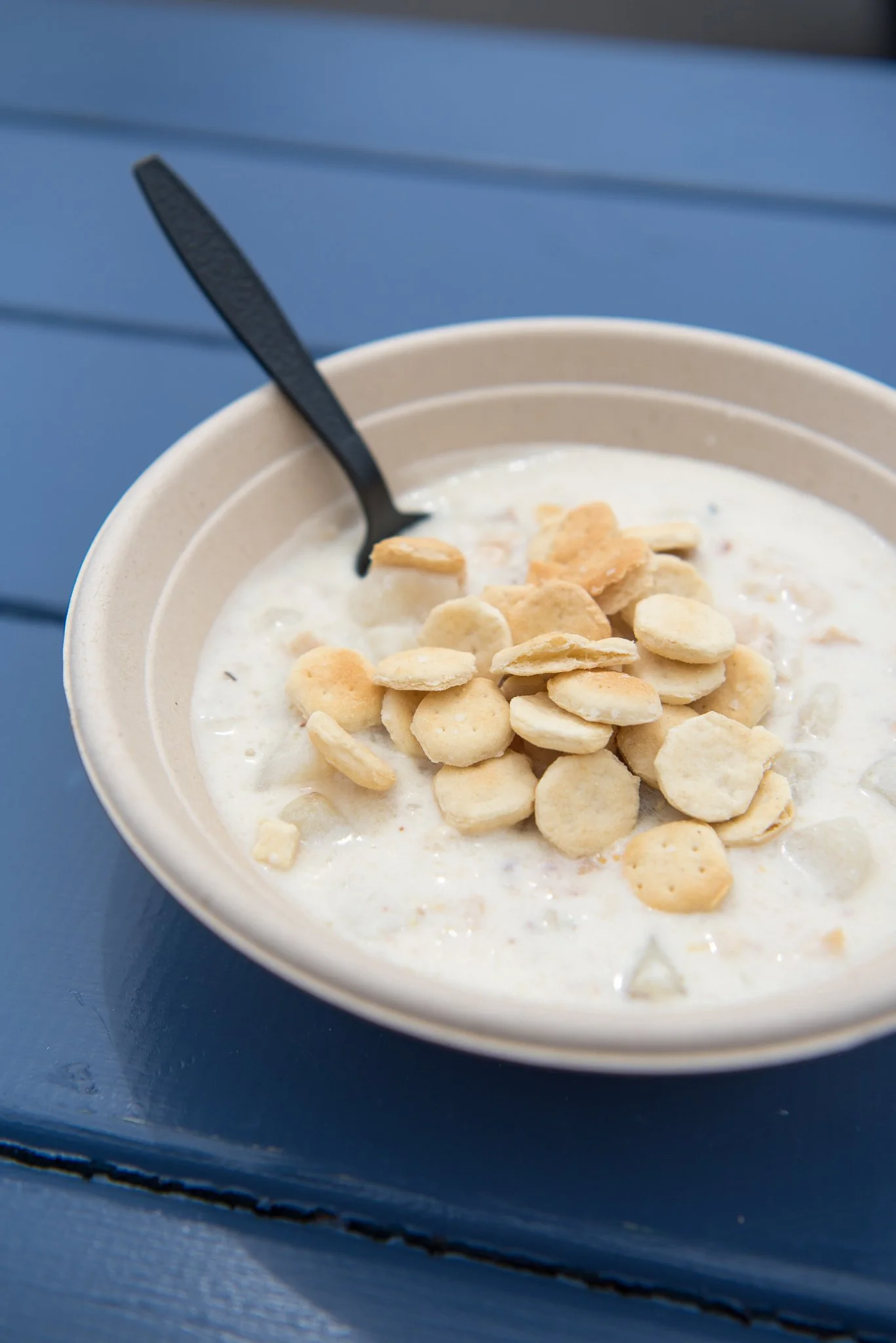 New England Clam Chowder from Chatham Pier Fish Market in a takeout bowl