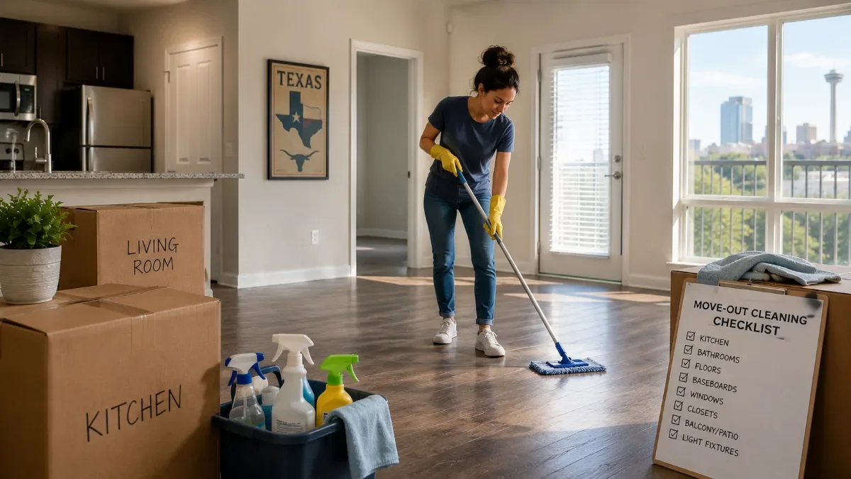 Texas renter cleaning rental prior to moving out.