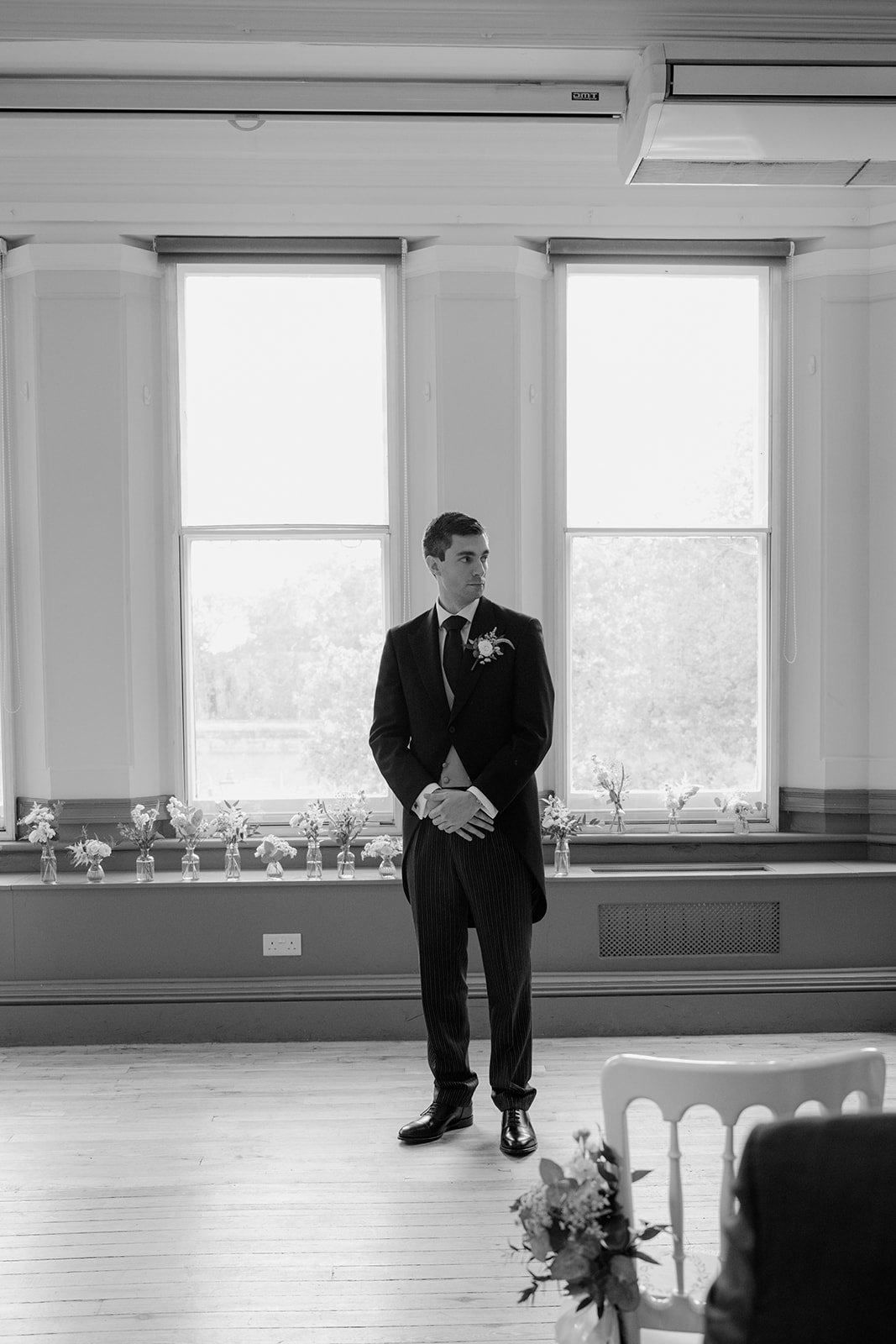 groom at wedding ceremony.Winchester House, London. Images by Wildheart Photographer, London Wedding Photographer