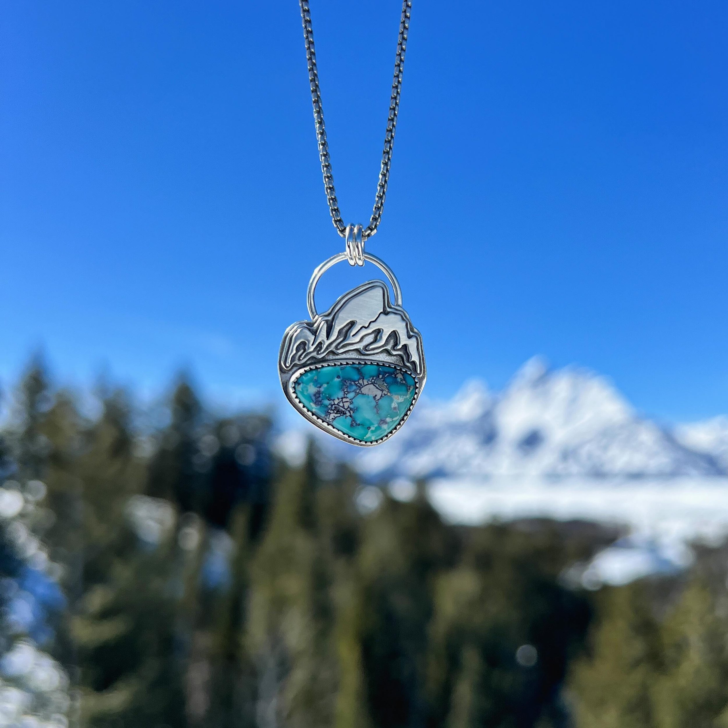 Shop update is now live! Teton pendant featuring high grade, Whitewater Turquoise. This babe is ready for your next adventure!