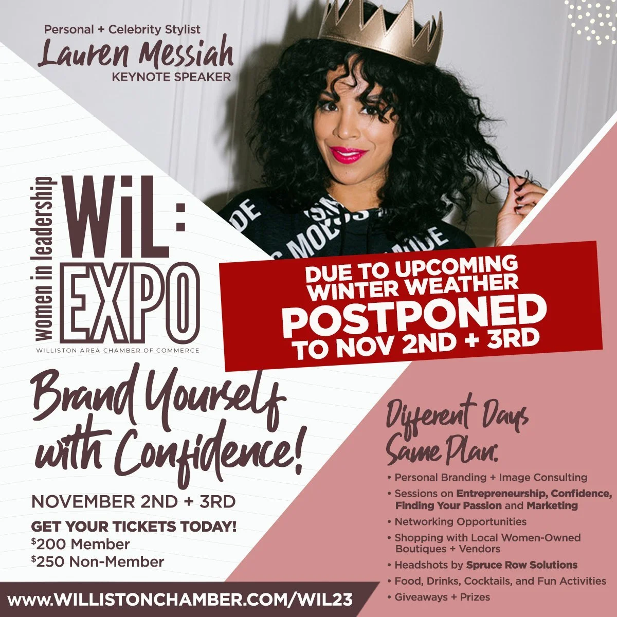 WOMEN IN LEADERSHIP EXPO POSTPONED TO NOV. 2 AND 3