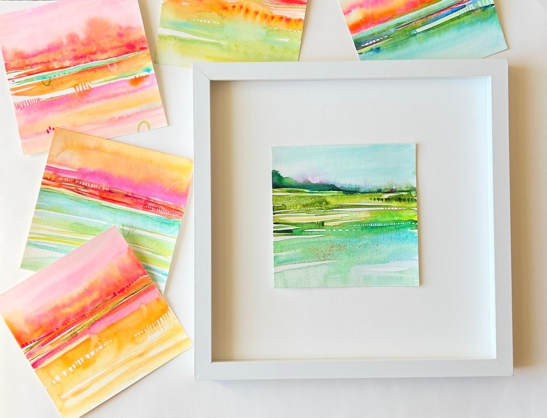 Here's a little BTS peek at how I&rsquo;m framing my new paintings that will be on view at @AirStudioGallery. I'm float mounting them in simple, white frames and love how they look. ​​​​​​​​
​​​​​​​​
 🖼️ LITTLE KNOWN FACT: One of my many jobs was wo