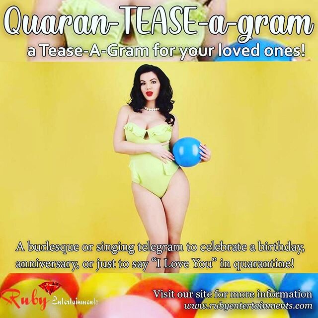 🚨 ALERT 🚨
.
We are now offering Quaran-TEASE-a-gram’s! This tease-a-gram is the PERFECT gift for you and your loved ones. 💋
.
Ruby will honour our responsibilities to your wellbeing during this period. We take our social responsibility very seriously during this global COVID-19 (coronavirus) pandemic. We give love to anyone who is affected or has been affected during this difficult time.
.
Weddings, stags, stagettes, birthday party and retirement celebrations have all been forcibly changed. 😔
.
Don’t fret though, because we are SO excited to bring some light hearted cheer into your day. ✨ 💋✨
.
#teaseagram #quarantease #rubyentertainments #burlesque #yyjburlesque #yesastripper #exoticdancersofinsta #exoticdancerheels #redhotladies #malestrippers #femalestrippers #nakedballerina #assntits