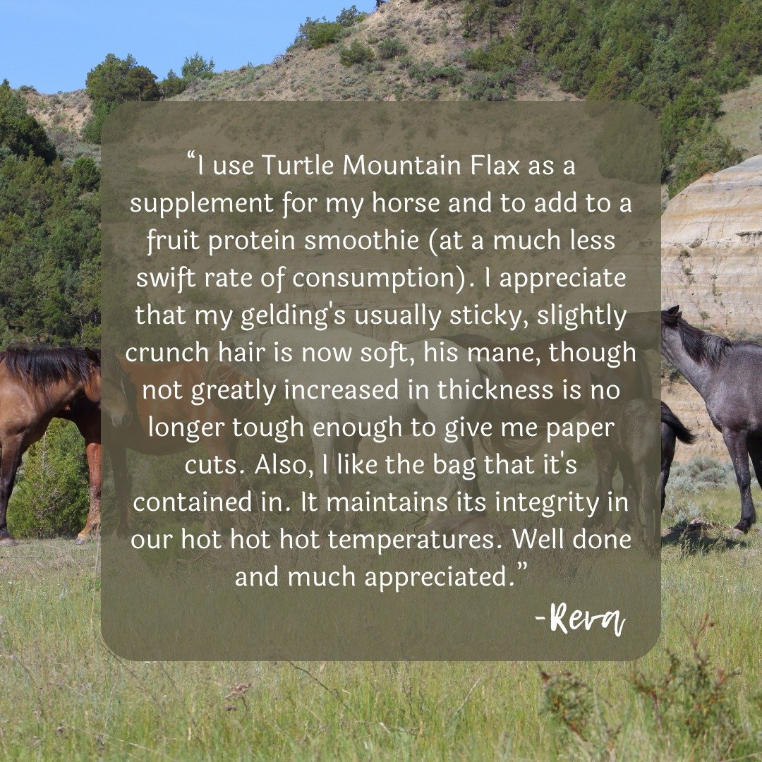 Thank you Reva! 
We like to bake with flax too - goes great in bread or buns! We sell it for animals but that doesn't mean you can't use it too 😉

 #northdakotagrown #foragebasedhorses #coldmilledflax #turtlemountainflax #northdakota #flaxforhorses 