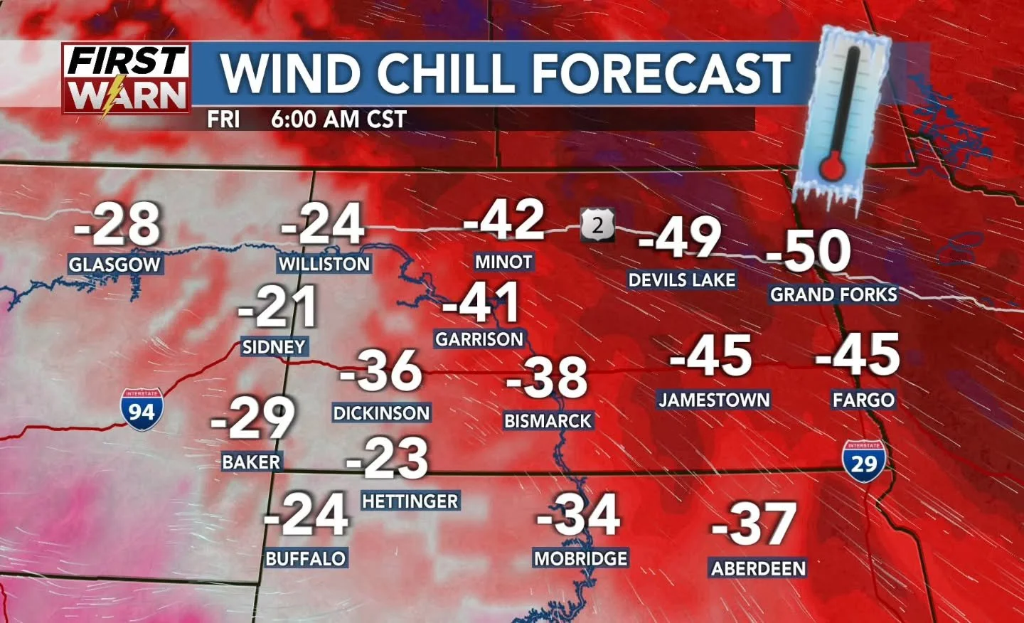 Can we just...cancel Friday? 😬 
(For reference if you're not from here, the closest city to us is Devils Lake... Yes that says -49). I am NOT looking forward to it 🥶