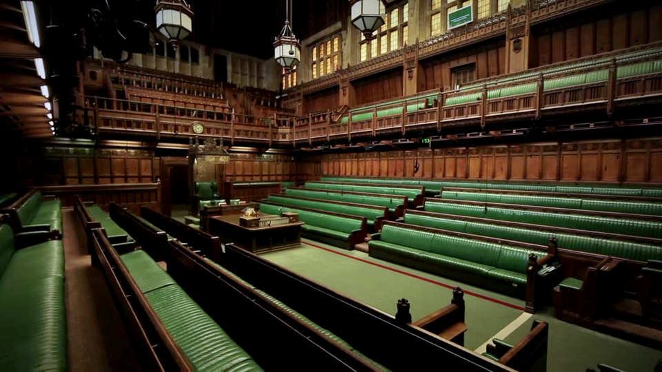 The empty chamber of the UK House of Commons