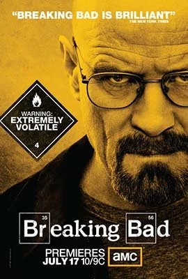 Promotional image for season 4 of the TV series Breaking Bad featuring an image of actor Bryan Cranston glaring at the camera