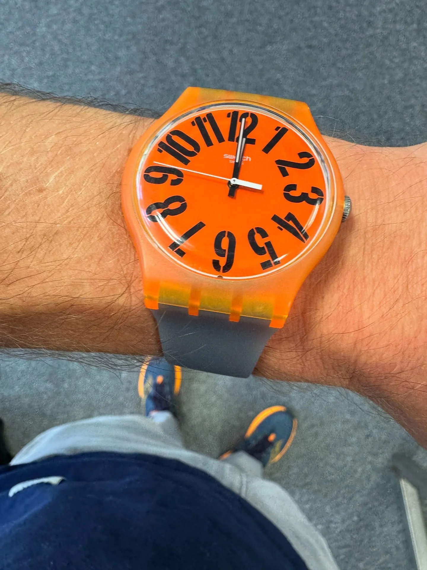 1. New orange watch (eBay) matching my shoes.

2. The teacher (🐈&zwj;⬛) showing me how good it feels to stretch the front of the body which I have been doing a lot of recently. My solar plexus feels like orange sunshine.

#swatch #orange #solarplexu