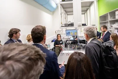 A student showcases the new Ray Dolby Centre at the Cavendish Lab