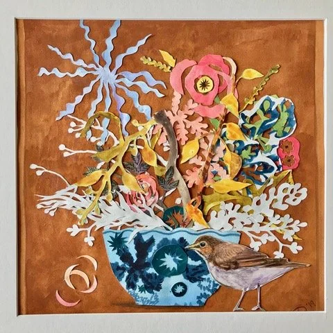 Bouquet in a Blue Bowl with a Thrush.jpeg