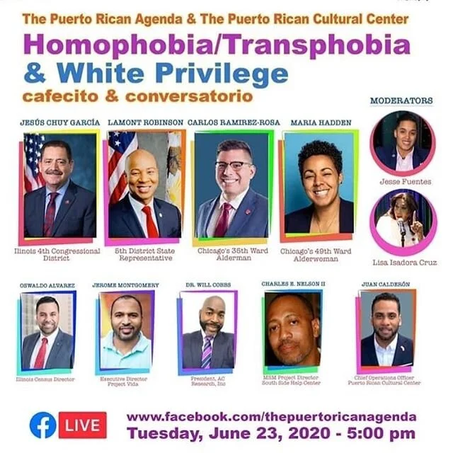 TODAY ⁣
⏰5PM⁣
⁣
Excited for this important conversation on homophobia/transphobia and white privilege with state and city colleagues.⁣
⁣
See you there! ⁣
@prcc_chgo
