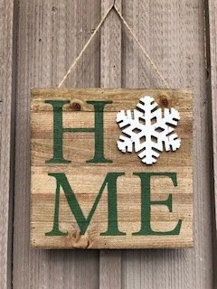 HOME - Pallet sign with 3D White Snowflake