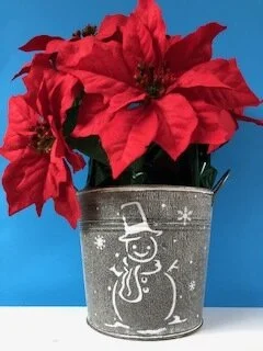 Galvanized Bucket (md) with White Snowman