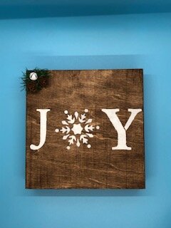 Wooden Box Sign with "JOY" painted in White
