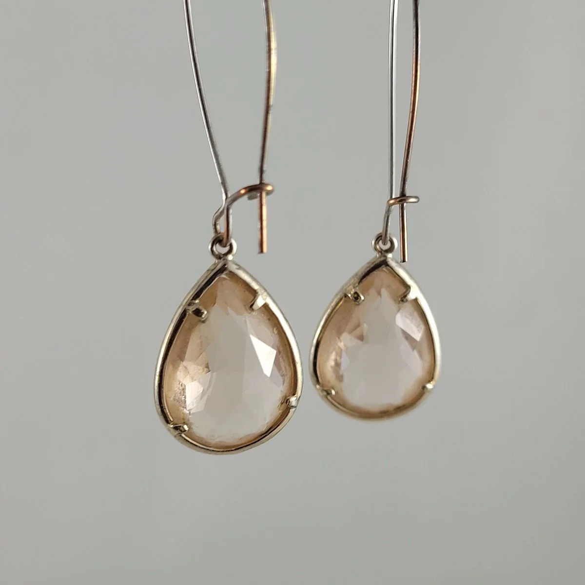Plated Copper Gold Framed Prong Set Faceted 9ct Pear Cut Morganite Gemstone Drop Kidney Ear Wire Pierced Earrings 5