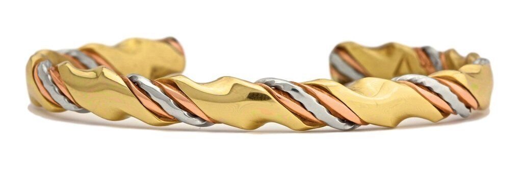 Sergio Lub 1990's Magnetic Tri-Metal Woven Cuff Bracelet Handmade USA.jpg