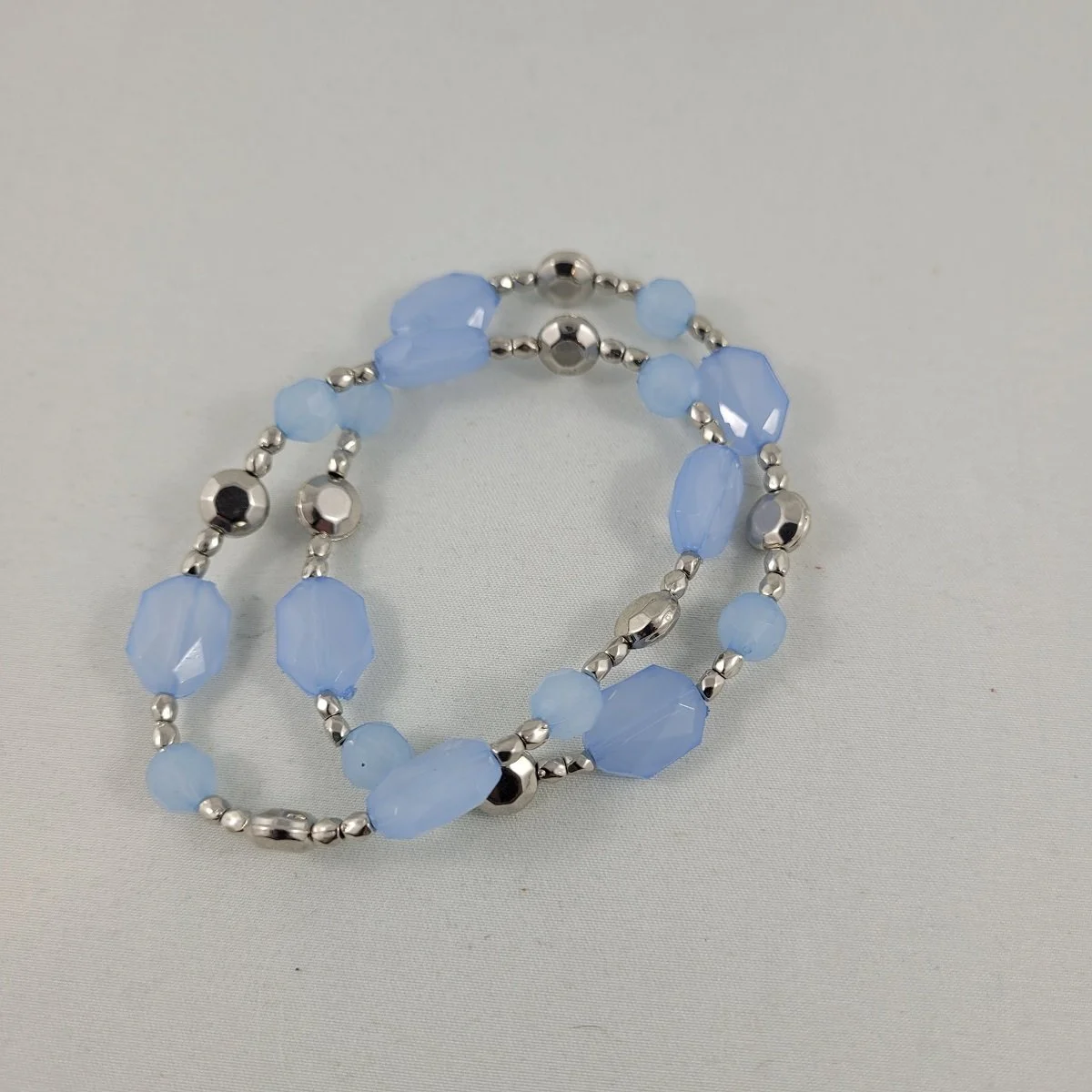 Faceted Simulated Stones Chalcedony Hematite Gem Bead Stretch Elasticized Bracelet SET