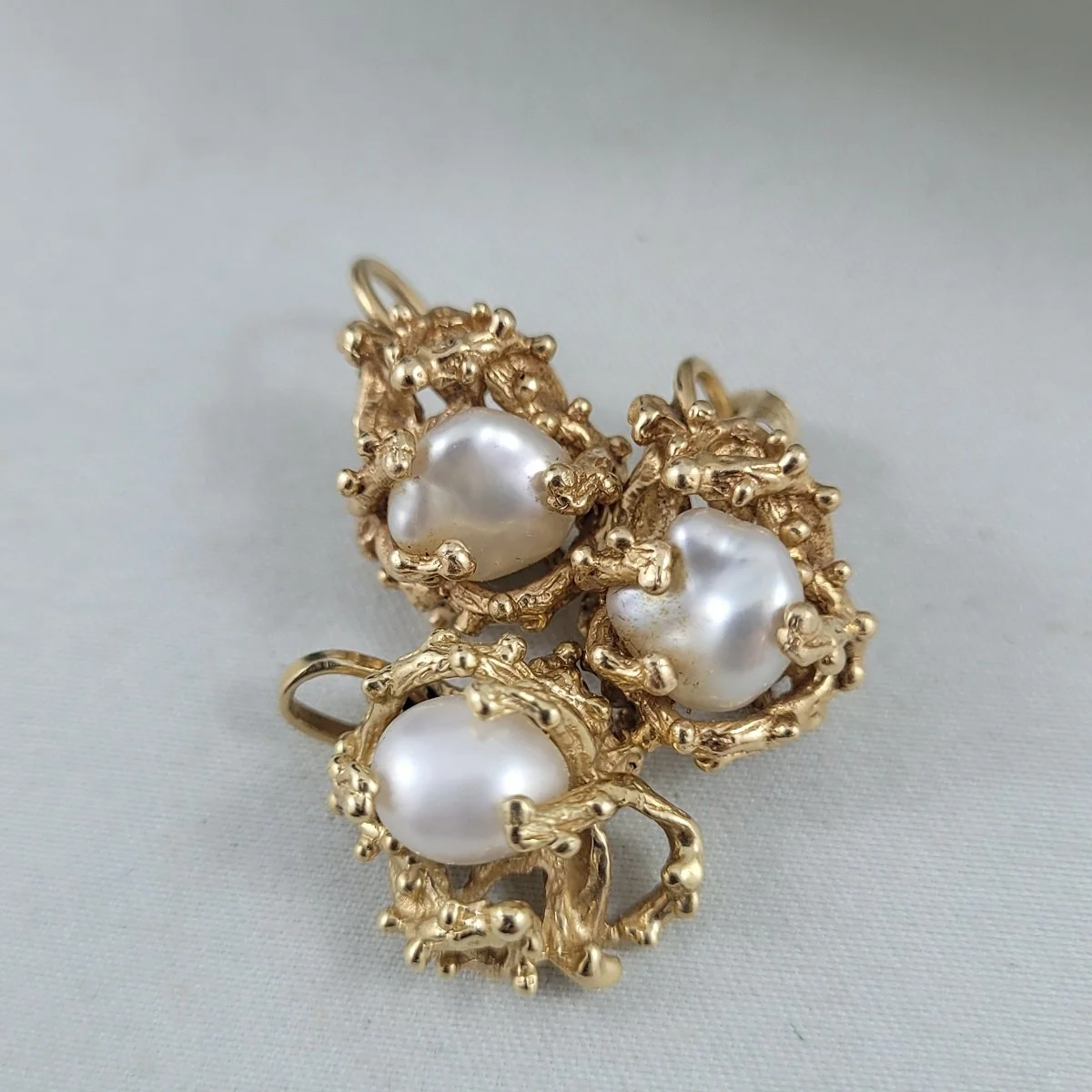 Organic Brutalist 14k 585 Gold Genuine Baroque Pearl Ring Sz 7 Pendant Pierced Earrings Demi Parure Set -16.jpg