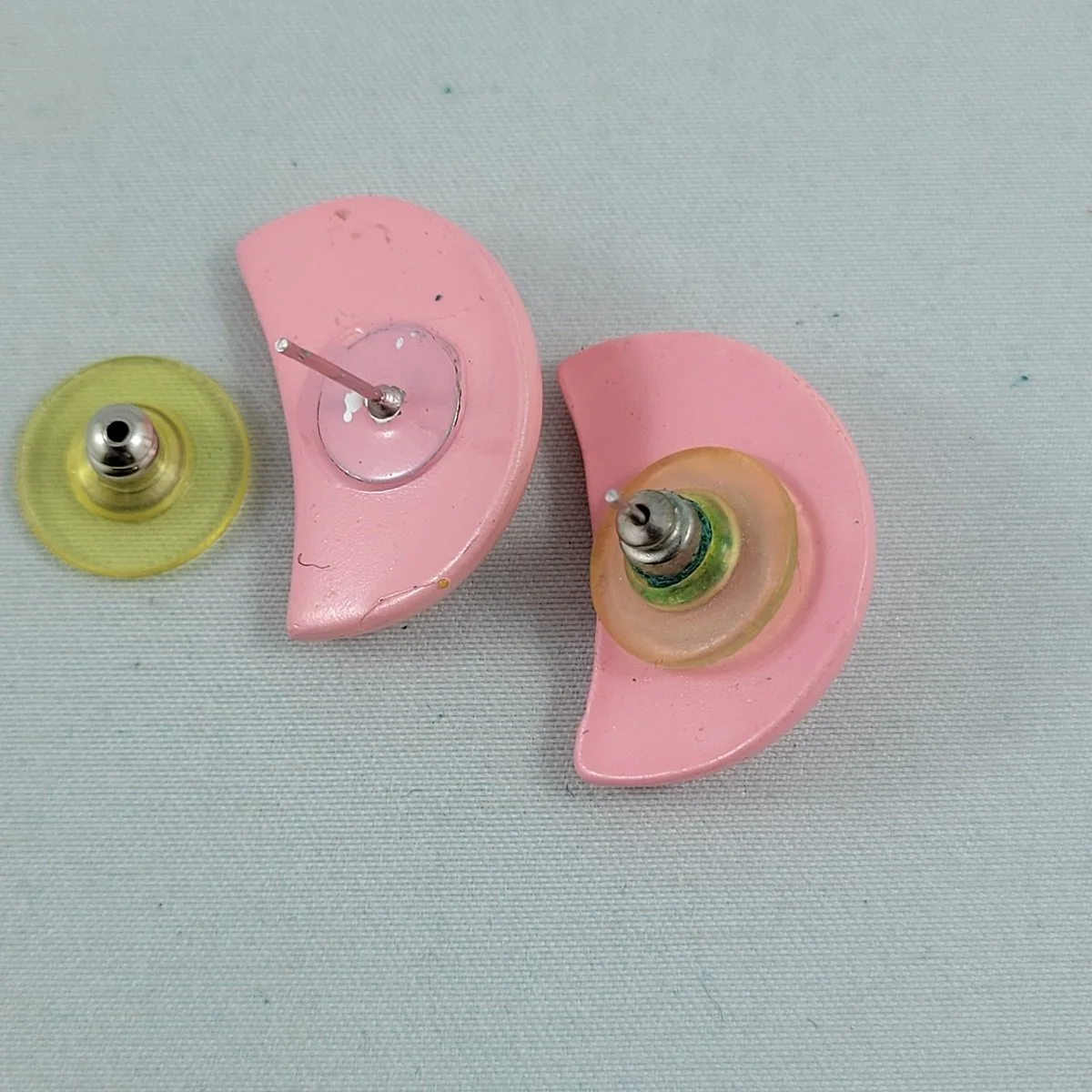 THREE PAIRS - 1980s Mod Cotton Candy Pink Door Knocker Round Faded Stripe 3D Crescent Lucite Pierced Earrings -5.jpg