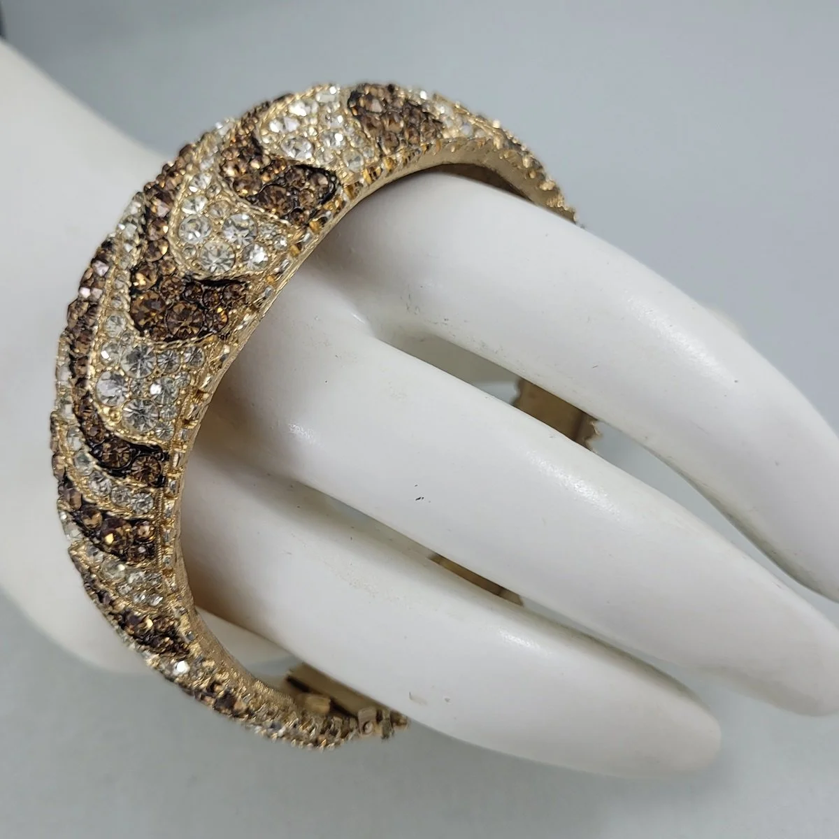 LeC Le Couturier Marcel Boucher Paved Topaz Clear Crystal Rhinestones Gold Plated Hinged Clamper Bracelet 9683 -6.jpg (Copy)
