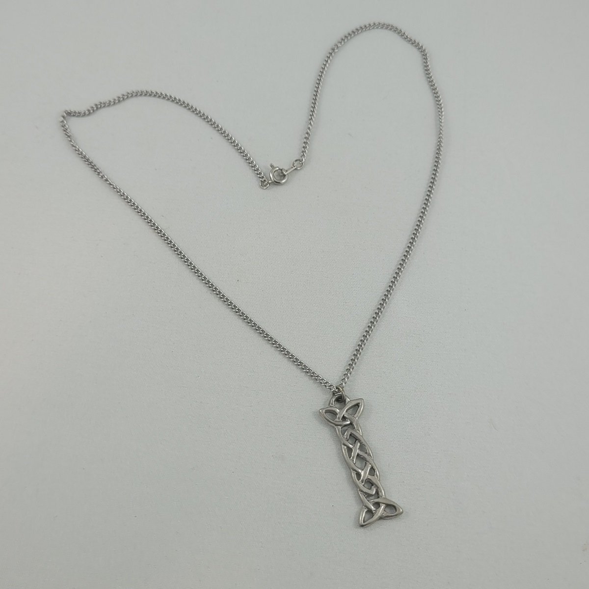 Galway Bay Design Celtic Knot 1.5 Inch Pewter Pendant 18 Inch Silvertone Curb Chain Princess Necklace Front View