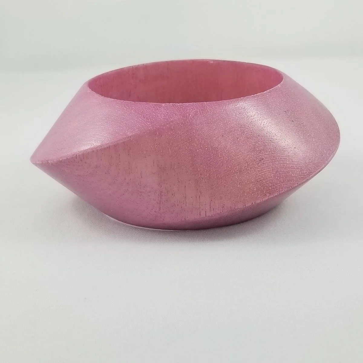Gerda Lynggaard Monies Denmark Rose Pink Stained Carved Beechwood Sculptural Möbius Wave Bangle Bracelet