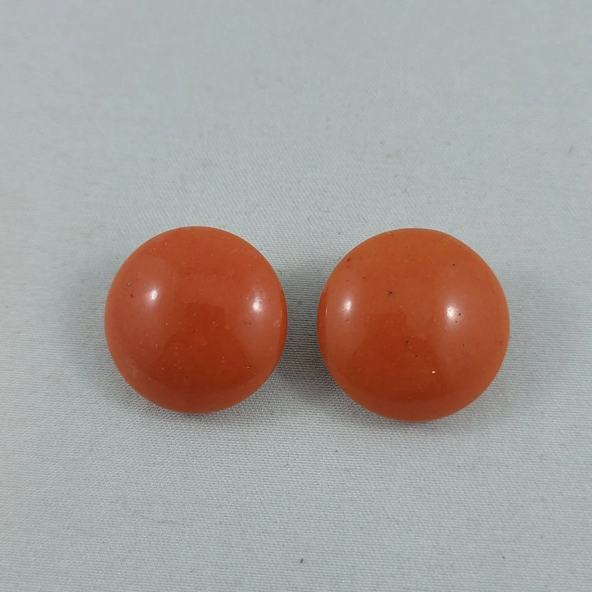 1950's Orange Tangerine Milk Glass 20mm Brass Button Clip Earrings.jpg