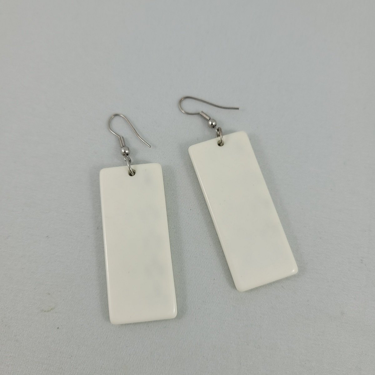 Black and White Checkerboard Lucite Rectangular 2.65 Inch Drop Pierced Earrings Backside