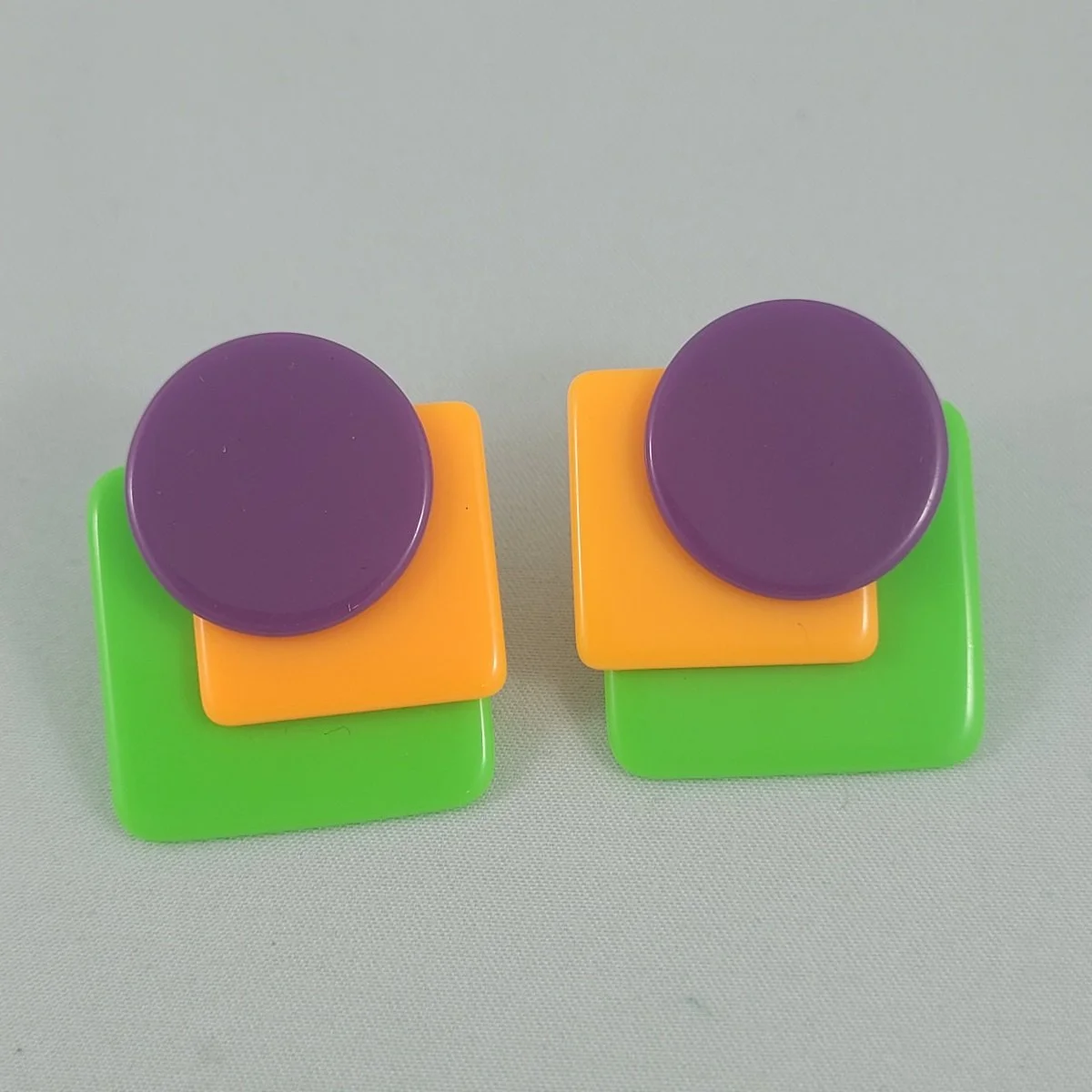François Schoenlaub Guillemette LHoir Paris Rhodoid Triple Stacked Geometric Memphis Post Pierced Earrings