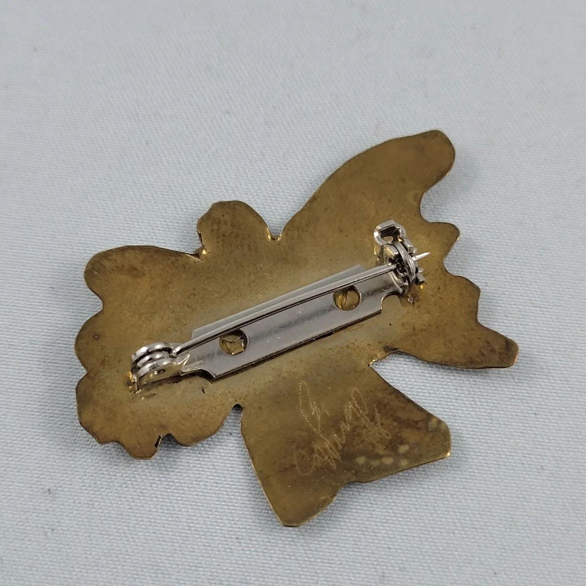 Artisan Signed Mixed Metal Gently Hammered Brass Smooth Aluminum Heart Guardian Angel 1998 Brooch -2.jpg