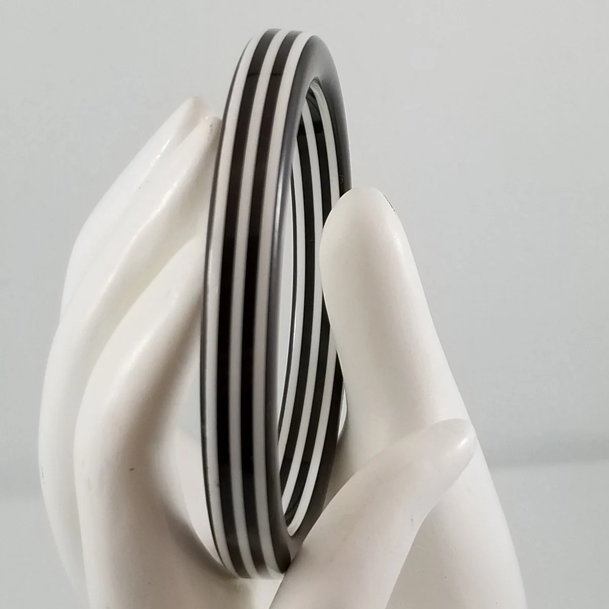 Op Art 1960's Laminated Monochrome Triple-Striped Flat Bangle Bracelet