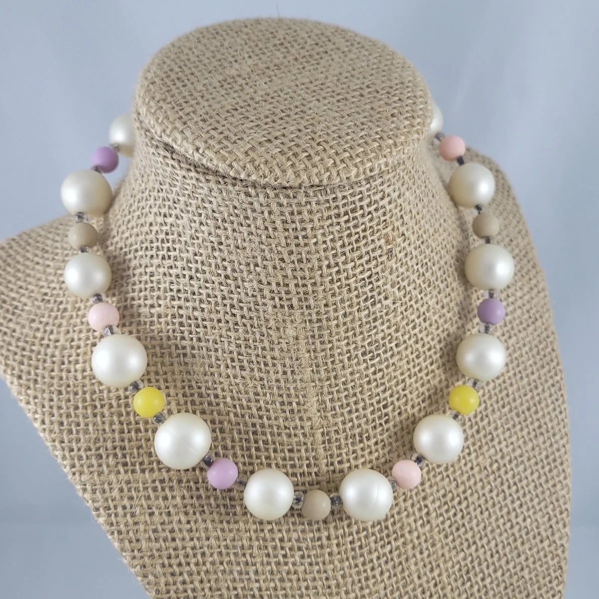 West Germany Pastel Matte Plastic Pearl Bead Hand-Strung Choker Necklace
