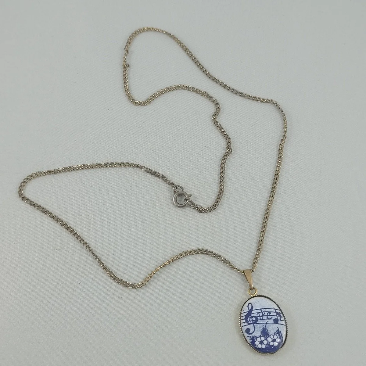 Delft Blue Earthenware Plated Gold Brass Oval Pendant Necklace.jpg (Copy)