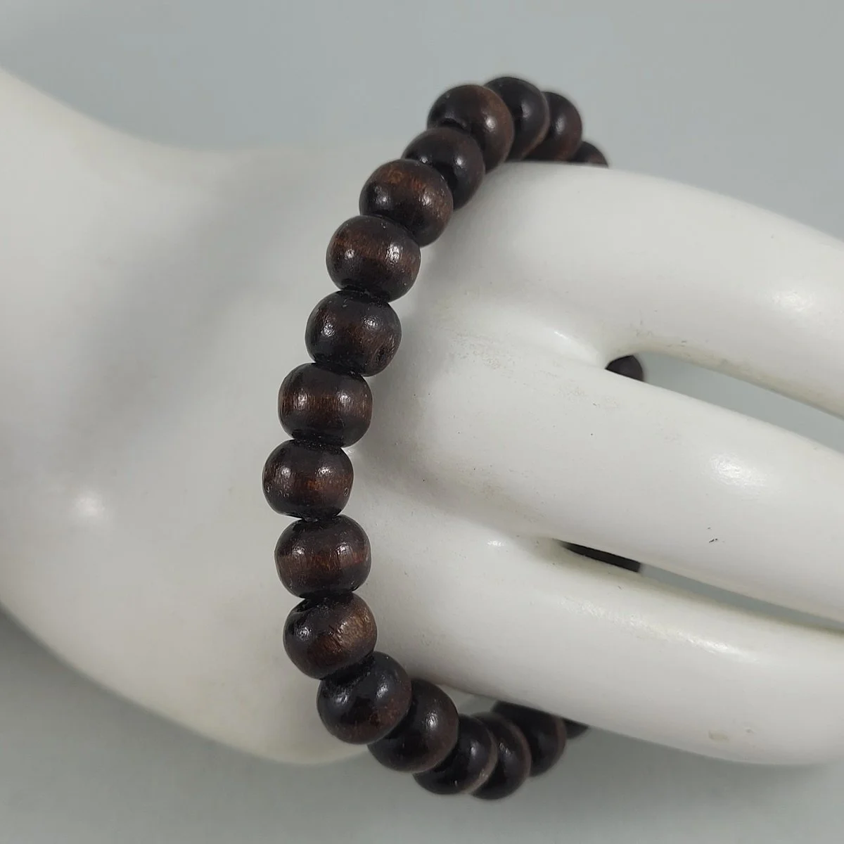Natural Wood Gradient Brown 8.5mm Smooth Round Bead Stretch Elasticized Beaded Bracelet