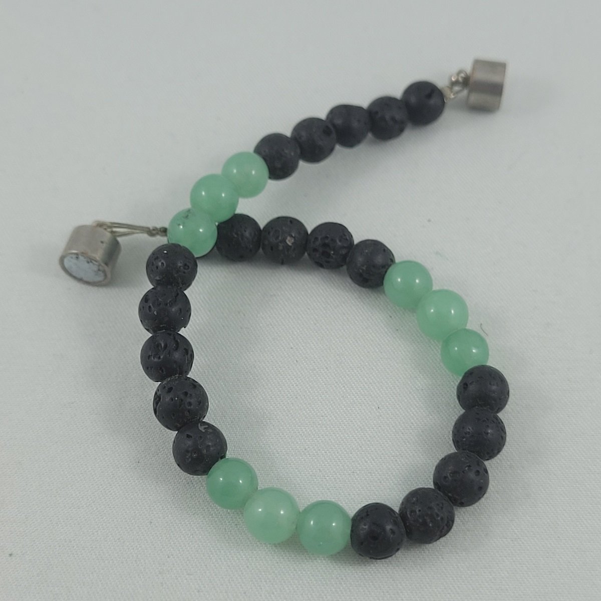 Lava Stone Green Aventurine Gemstone 6.5mm Bead 8 Inch Cable Bracelet w Magnetic Clasp Close Up