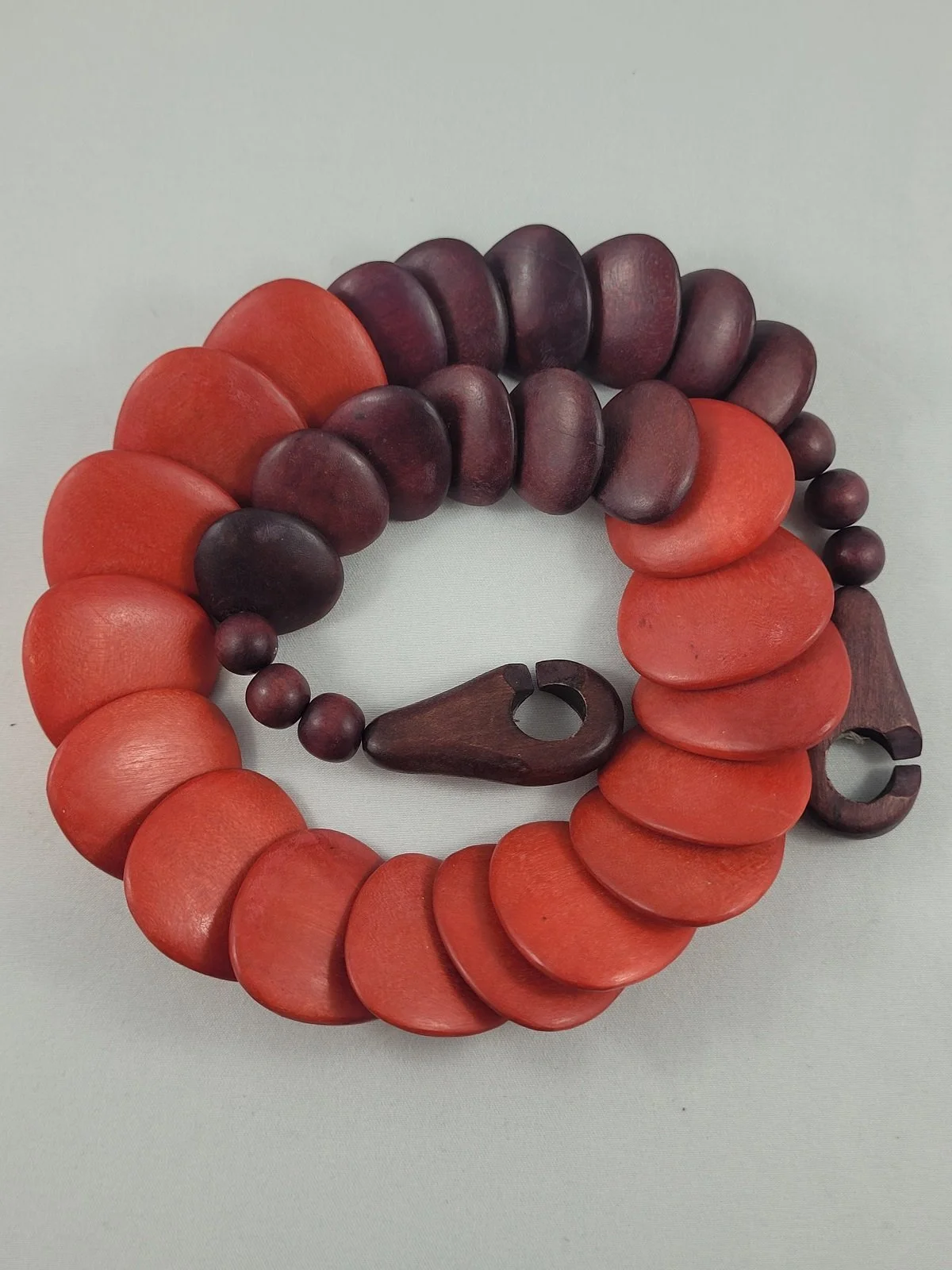 Gerda Lynggaard Monies Denmark Pop Art Color-Block Overlapping Disc Scale Shingle Dyed Beechwood Matinee Necklace -3.jpg