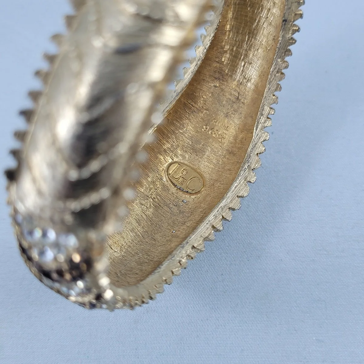 LeC Le Couturier Marcel Boucher Paved Topaz Clear Crystal Rhinestones Gold Plated Hinged Clamper Bracelet 9683 -3.jpg (Copy)