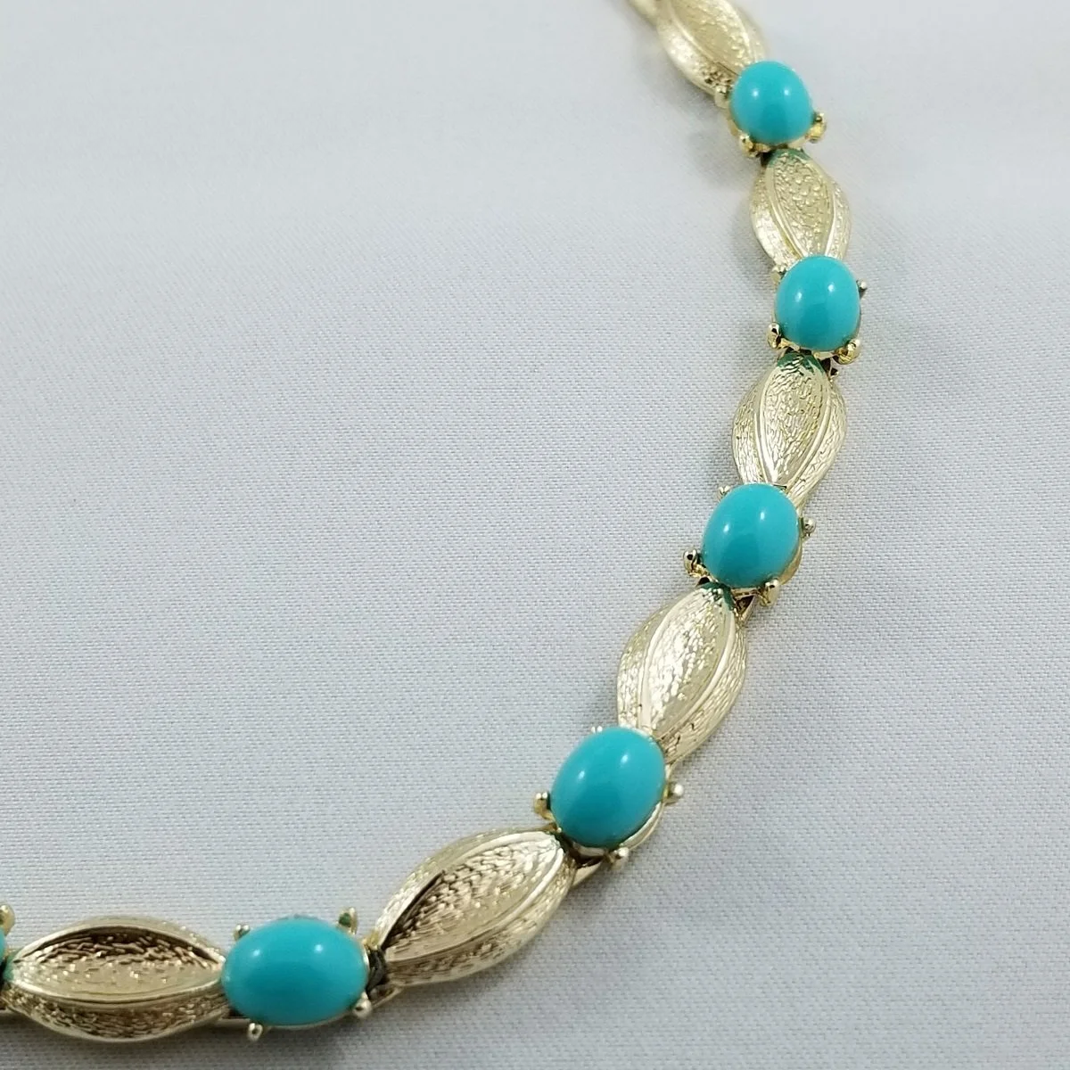 Coro Pegasus Faux Turquoise Foliate Gold-Tone Bark-Leaf Choker Necklace -2.jpg