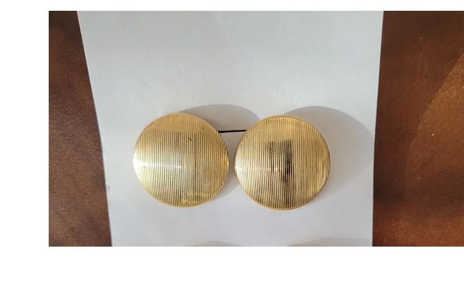 1960's Brushed Gold 1 Inch Round Button Clip Earrings