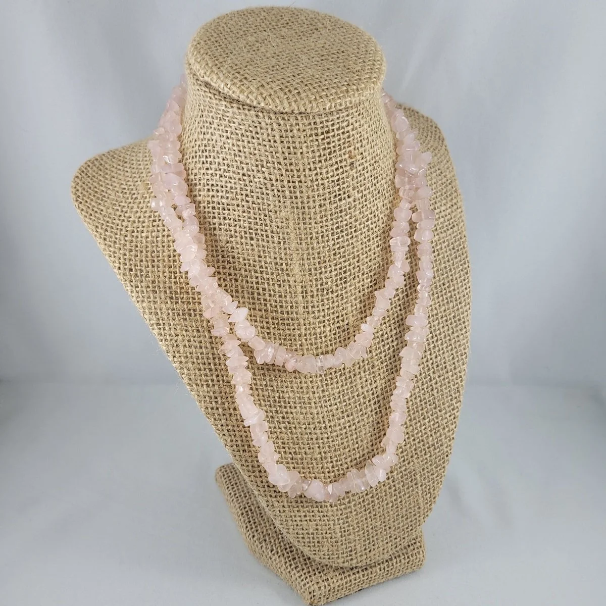 Genuine Pink Rose Quartz Crystal Gemstone Stone Chip Bead Endless Rope Necklace.jpg