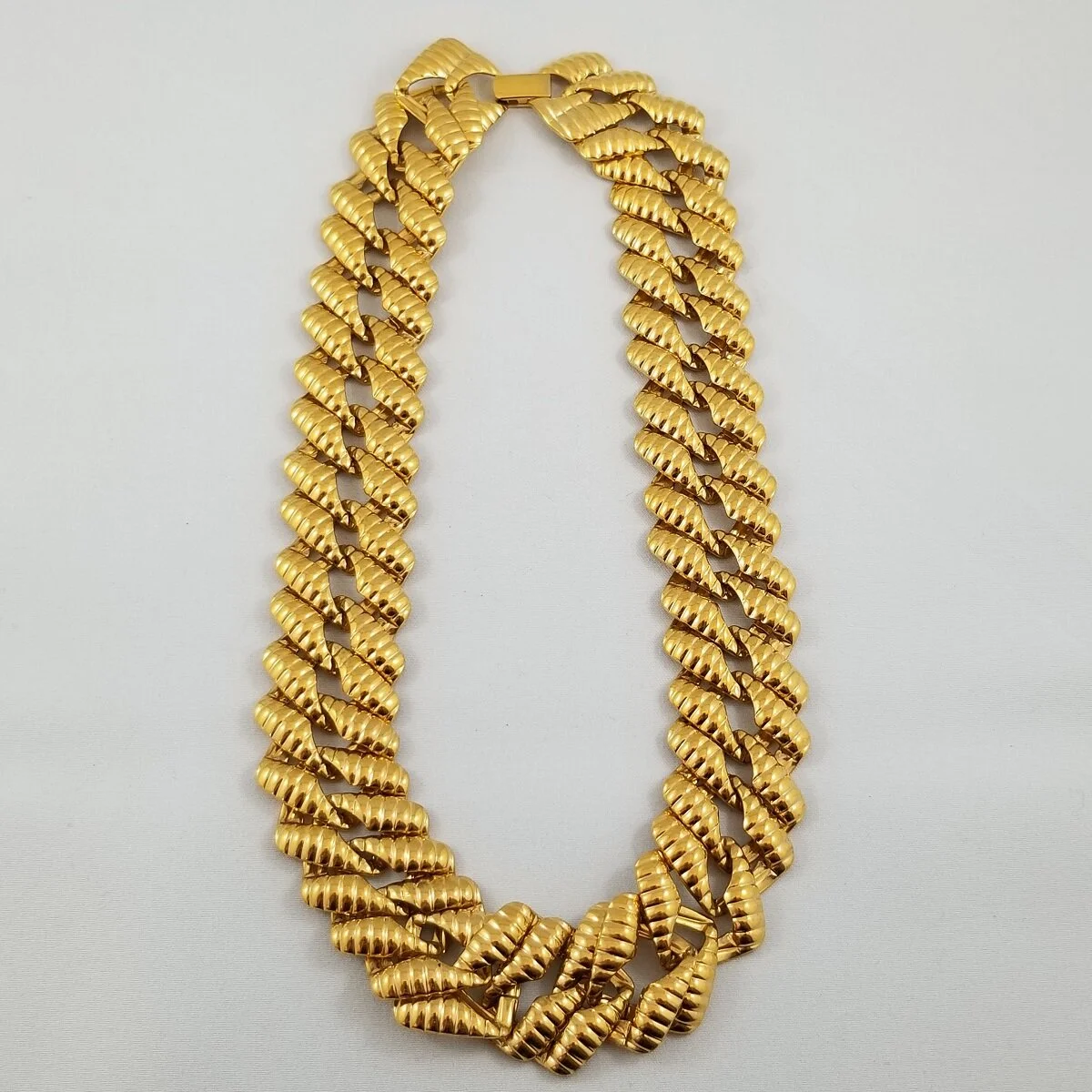 Napier Ribbed Square Double Curb Chain Link Chunky Gold Plate Necklace
