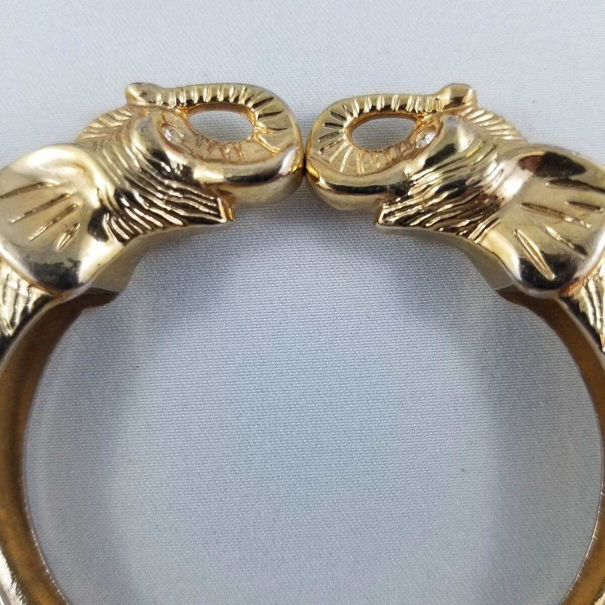 Kenneth Jay Lane KJL Inspired Double Elephant Head Brass Hinged Clamper Bracelet
