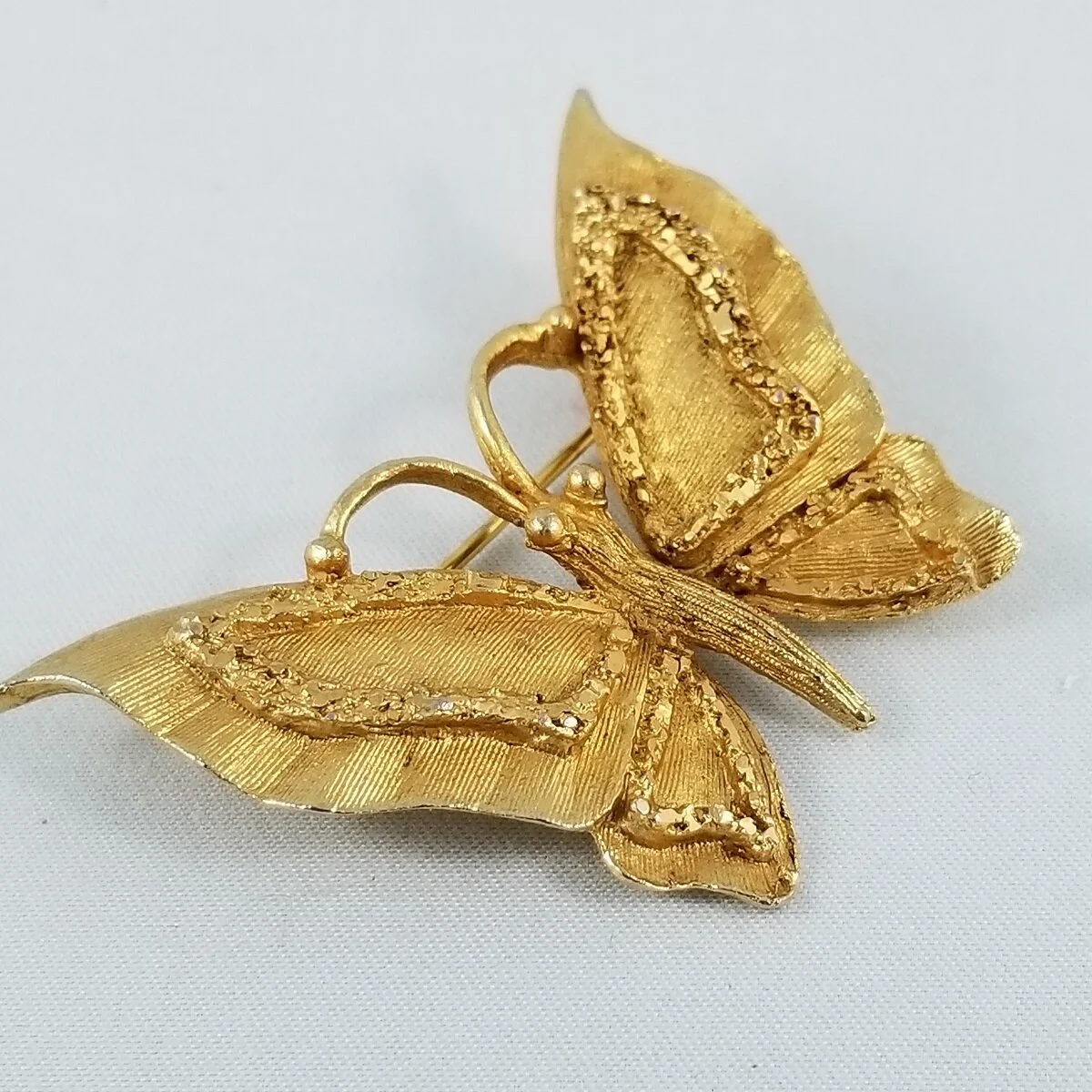 Coro Diamond Cut Brushed Gold-tone Butterfly Brooch -2