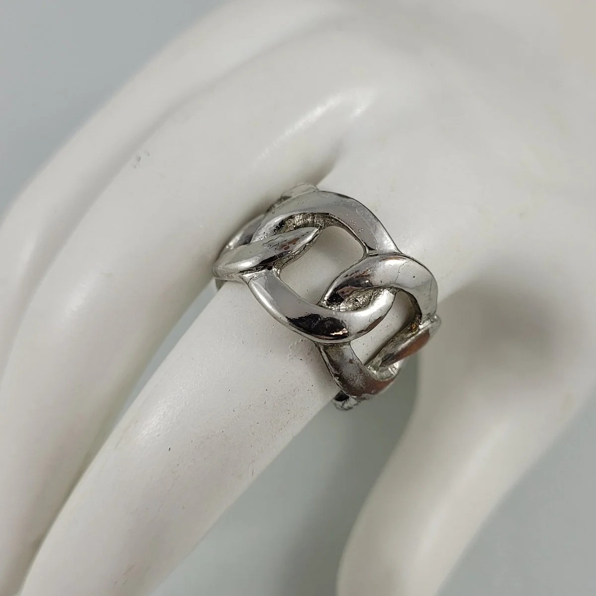 Liquid Metal Silver-tone Copper Curb Chain Link Design .5 Inch Ring Sz 7 -1.jpg
