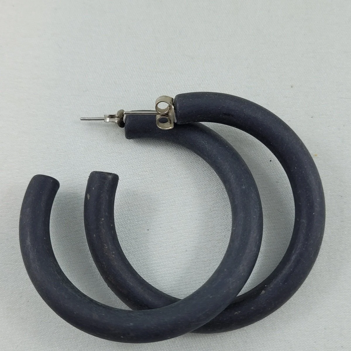 Matte Charcoal Black 5mm Tube 1.875 Inch Open Hoop Pierced Earrings -3.jpg
