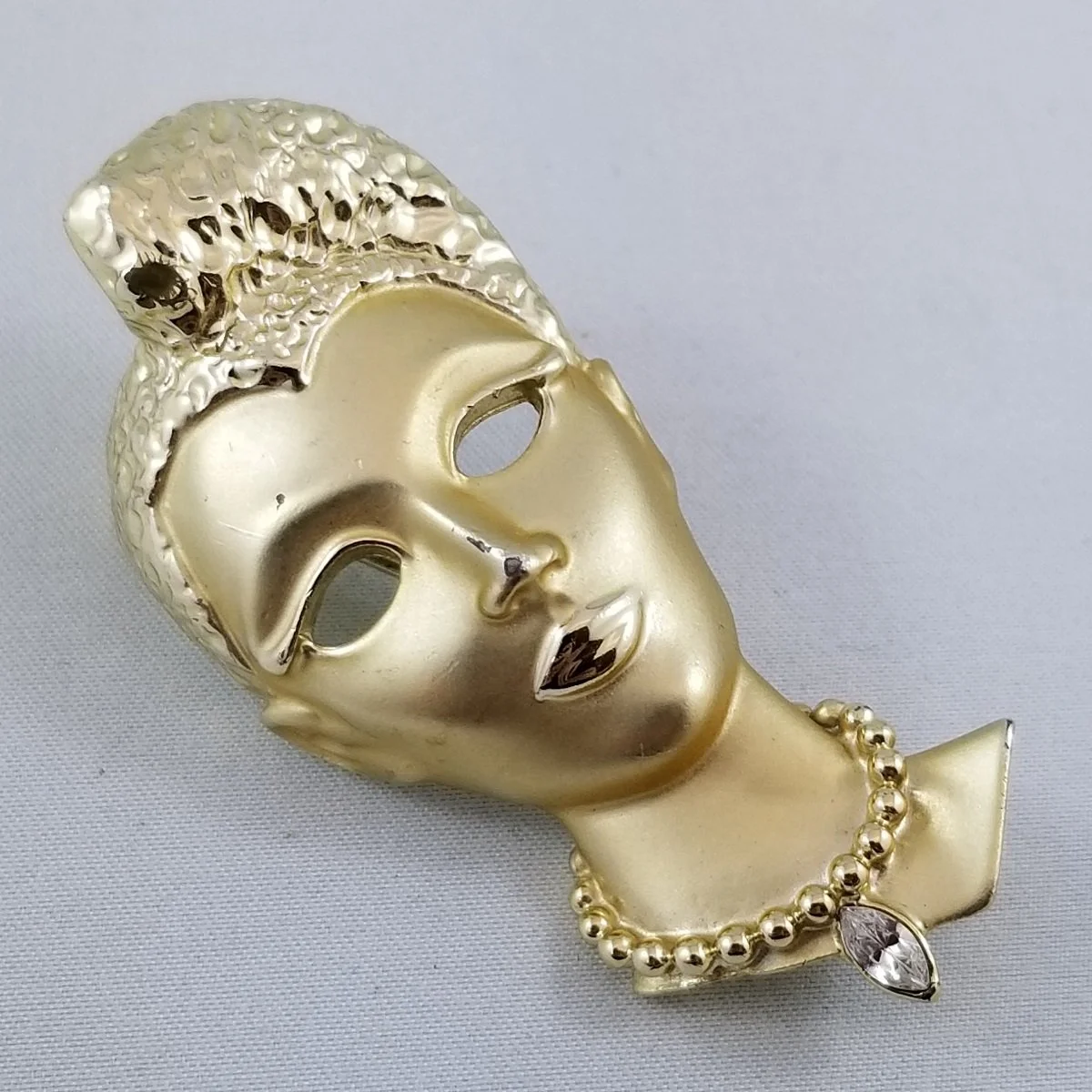 Art Deco Revival Goddess Dual-Finish Gold-tone Masquerade Brooch -2.jpg