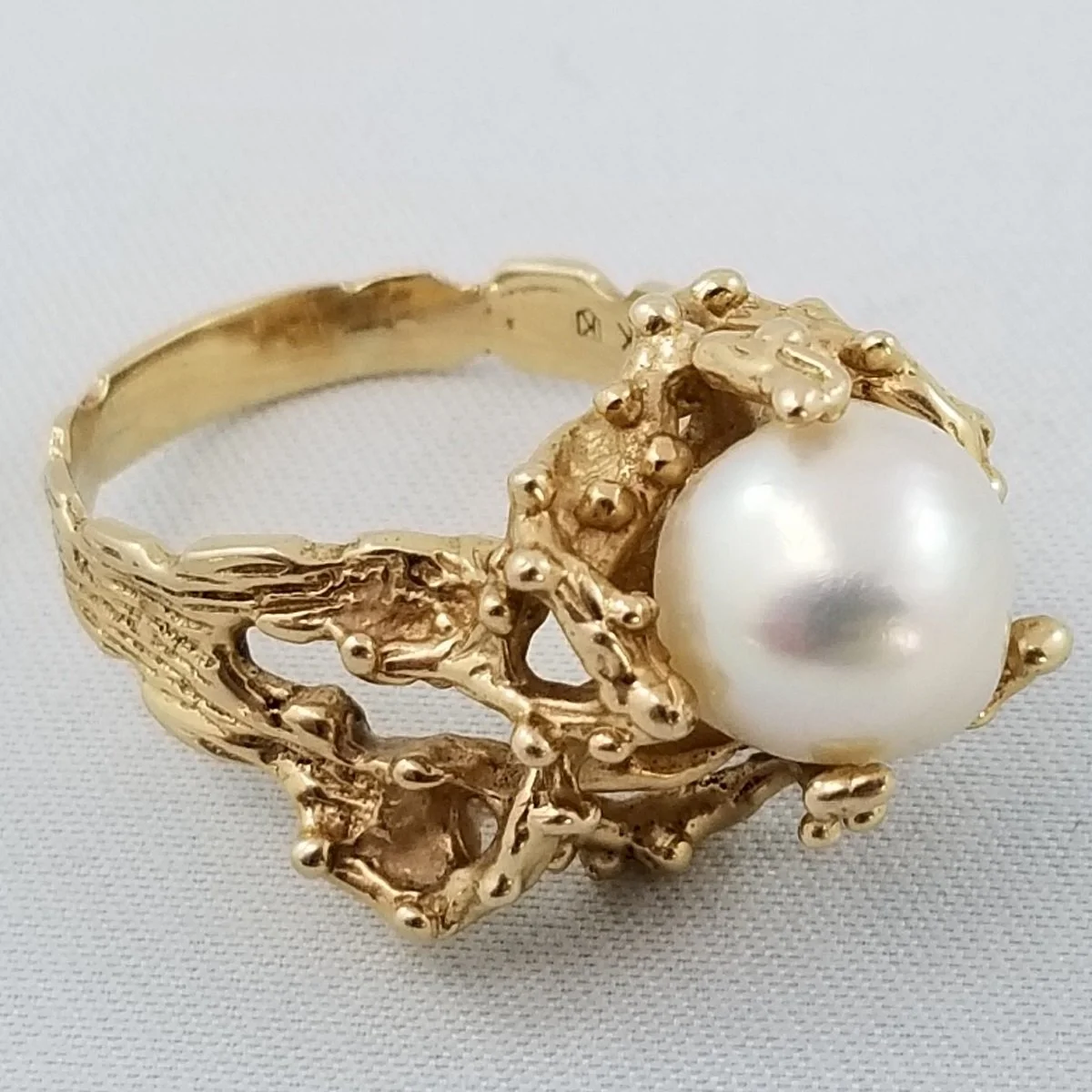 Kirchner & Renich 14K Gold Brutalist Baroque Pearl Ring Pendant Earrings Demi-Parure Set Size 7 -23.jpg (Copy)