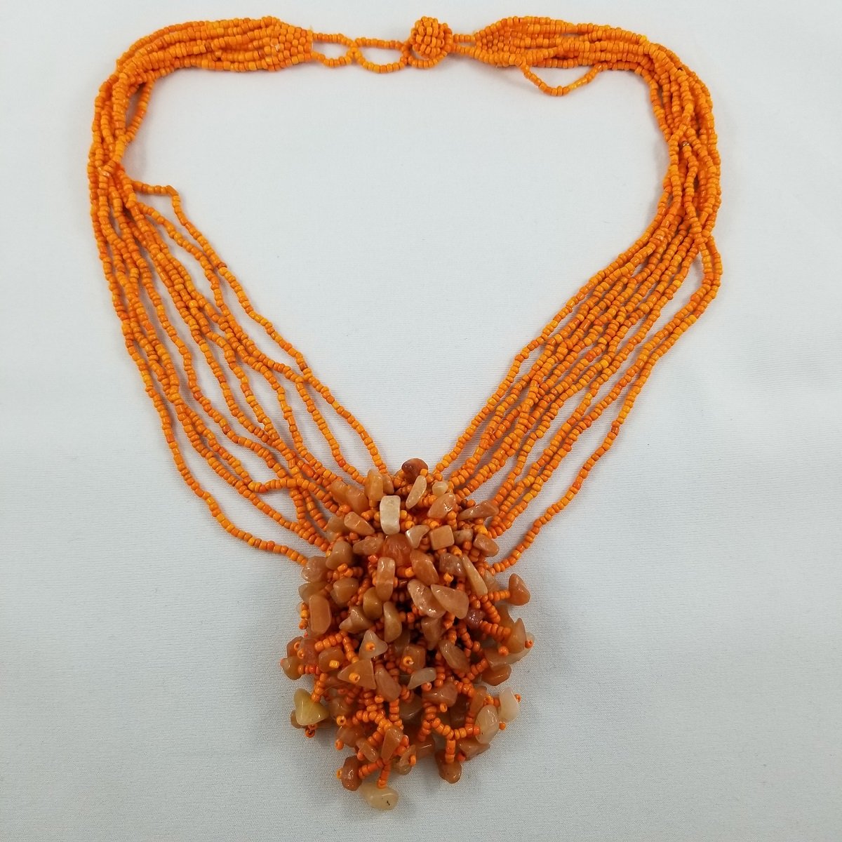 Stanley Hagler Haskell Inspired Orange Glass Bead and Stone Chip Cluster Festoon Necklace.jpg
