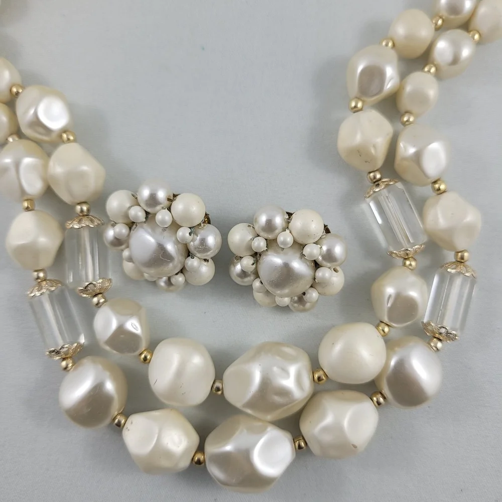 Earrings 50s Pearl Necklace Japan Necklace, Earrings, Demi Parure, Triple  Strands, Faux Pearls, Unique Beads, 50s, 60s, Beaded, Vintage, Unusual,  Clip